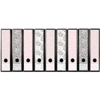 codiarts.® Aktenordner Ordnerrücken Sticker für 9 breite Ordner - floraler Mix rosa/grau, zum Beschriften