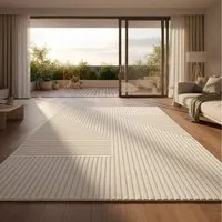 Vimoda Designteppich hoch/tief Motiv, Kurzflor Teppich Creme, Uni, Rechteckig, Höhe: 10 mm, Teppich Boho Design, Wohnzimmer, Schlafzimmer& Küche