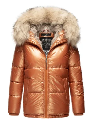 Navahoo Premium Damen Winterjacke Tikunaa – Puffer Look, Warm & Mit Kunstfellkragen