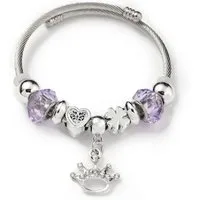 Eyecatcher Armkette Charm-Armband mit lila Kunststoffperlen & 10 Symbolanhängern – Edelsta (kein Set, kein Set)