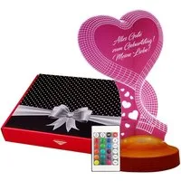 Geschenkelampe LED Nachttischlampe Ein Herz 3D Gravur mehrfarbige Geburtstagsgeschenk, Leuchte in 7 Farben fest integriert, Geburtstag Geschenk für, Partnerin, Ehefrau, Freundin