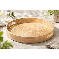 Koopman Tablett Serviertablett Dekotablett Tragetablett 34x4cm Holz, Holz, (Stück, 1-tlg., Packung), hoher Rand, Rund, Tragegriffe, Naturmaterial