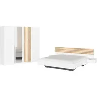 rauch Schlafzimmer-Set Komplettzimmer Komplett Set Schrank 226 cm Bett 160/180 cm LAMELLA, (Set, 4-tlg., 3 verschiedene Ausstattungen BASIC/CLASSIC/PREMIUM (inkl. SOFT-CLOSE), elegante Lamellen-Auflage in 3D Akustikpaneel Optik MADE IN GERMANY