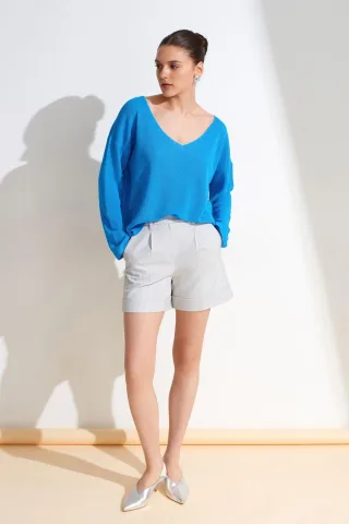 Damen V-Ausschnitt Rippenstrickpullover