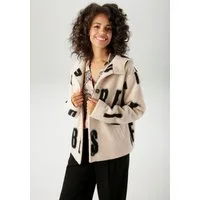 Aniston CASUAL Fleecejacke mit großflächigem "GOOD VIBES"-Schriftzug