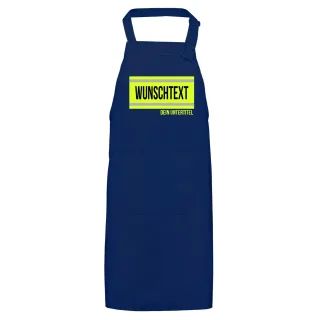 FIREFUN - Grillschürze mit lustigen Texten "Wunschtext 1-Zeilig (max. 20 Zeichen)" blau (royal) Profi - mit Tasche & Nackenbandverstellung MIT Silberstreifen (Reflexoptik) MIT Untertitel