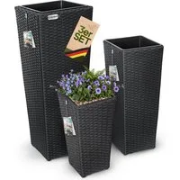 Casaria Pflanzkübel, Casaria Blumentopf 3er Set Polyrattangeflecht Übertopf Wasserabfluss