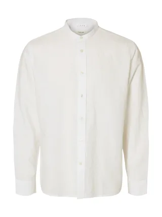 SELECTED MEN - SLMREGCLAY LINENBLEND LS SHIRT BAND NOOS Bright White - Gr. - XXL