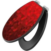 banjado WC-Sitz Anthrazit mit Absenkautomatik Motiv Dreiecke Rot (umweltfreundliches Material, integrierte Absenkautomatik), 46,5 x 38 x 5 cm