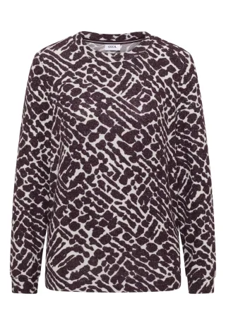 CECIL - Kuscheliges Print-Shirt eggplant red melange - Gr. - M