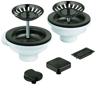 GROHE Spülen-Ablaufgarnitur 40998 2 Becken mit Exzenter hard graphite gebürstet, 40998AL0 40998AL0