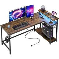 Bestier Gamingtisch Gaming-Schreibtisch L-Form mit LED, 106/133/147 × 50 cm Computertisch (147.5cm Eckschreibtisch mit 2 USB-Ladeanschlüsse und 3 AC-Steckdosen, 1 Tisch), L-Form Schreibtisch fürs Büro