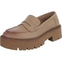 Ital-Design Elegante Plateau-Lederloafers für Damen im Alltag Slipper (91261544) Blockabsatz Mokassins in Hellbraun