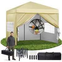 DAITORE Faltpavillon 3x3 m Gartenpavillon mit 4 Seitenteilen Höhenverstellbar, mit 4 Seitenteilen, Wasserdicht, Pop-Up, 3 Stufen höhenverstellbar, 4 Seitenteile