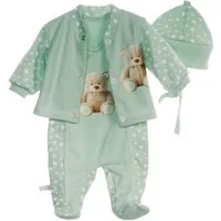 La Bortini Strampler, Jäckchen & Mütze Baby Anzug Stramplerhose Hemdchen Mützchen Set unisex (3-teilig, für Neugeborene Mädchen und Jungen) aus Baumwolle, unisex, 44 50 56 62 68 74 mit Bär