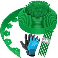KESSER Rasenkante Flexible Beetumrandung aus Kunststoff 10/ 20/ 30/ 40/ 50m - Höhe 5cm, Mähkante Pflastersteine Palisade, Rasenkante mit Erdanker + Handschuhe Beeteinfassung Beetbegrenzung