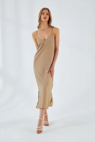 V-Ausschnitt Schlitz-Midi-Kleid