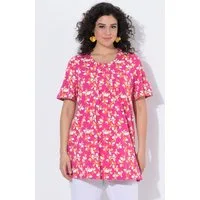 Ulla Popken Longshirt Longshirt Blüten Zierfalten A-Linie Rundhals