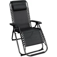 Spetebo Hochlehner Relax Sessel verstellbar mit Kopfkissen - grau, Verstellbarer und klappbarer Garten Liegestuhl