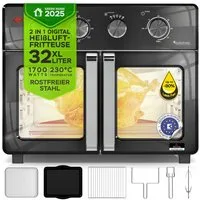 TurboTronic by Z-Line Minibackofen 1700 W 32 l Mini Backofen Airfryer Umluft Grill Drehspieß Pizzaofen, Tischbackofen, kleiner Backofen, Mini Ofen, Heißluftfritteuse, Toaster