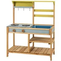 COSTWAY Outdoor-Spielküche Holz, Kinderküche Holz mit 2 Herde & Spüle