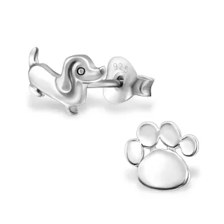 Dackel Ohrringe mit Pfote aus 925 Silber