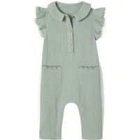 vertbaudet Jumpsuit mit Stickerei, Schmetterlingsaermel