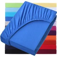 NatureMark Spannbettlaken Jersey Basic Spannbetttuch, 100% Baumwolle, Gummizug: rundum, (1 Stück), in vielen Größen und Farben, bis 40cm Steghöhe, 200x220cm, Royal blau