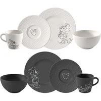 Villeroy & Boch Frühstücks-Geschirrset Manufacture - Mickey Mouse (8-tlg), 2 Personen, Porzellan, Premium Porcelain, mikrow.- & spülm.sicher, Made in Germany