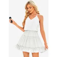 Imily Bela Minikleid Damen Sommer Minikleid Strand Urlaub Rüschen V-Ausschnitt High Waist (Packung, 1-tlg., 1per-Pack) Spaghettiträger und Racerback