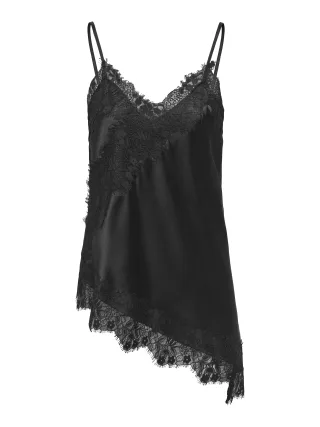 ONLY - ONLINDONA STRAP SATIN LACE TOP WVN Black - Gr. - M