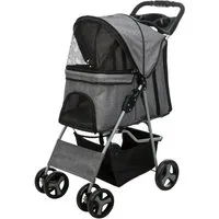 TRIXIE Hundebuggy Buggy mit 4 Rädern für Hunde bis 15 kg - grau - 47 × 100 × 80 cm