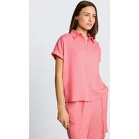 TOM TAILOR Kurzarmbluse Blusen & Shirts Loose Fit Bluse mit Leinenanteil