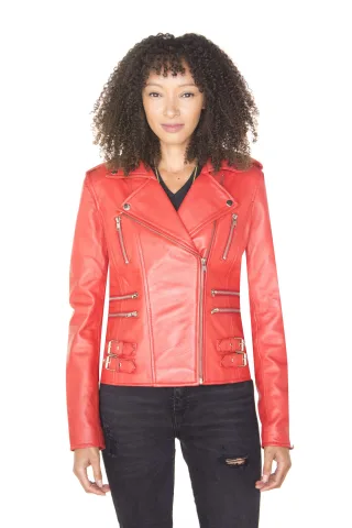 Damen Leder Vintage Brando Bikerjacke-Orlando