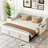 Odikalo Schlafsofa Schlafcouch 90x190 mit Lattenrost & USB Ohne Matratze, Polsterbett Schlafsofa, 90/180*190 cm, Breitere und Dickere Armlehnen mit USB-Ladeanschluss, Integrierte Ablage in den Armlehnen, Mit Ablagetaschen, Mit Lattenrost, Samtstoff, 