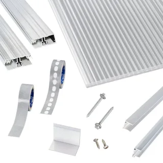 Polycarbonat Stegplatten | Terrassendach-Set | einfachem Alu Verlegeprofil | 16 mm | X16 5-Fach | glasklar