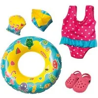 Heless Puppenkleidung Puppen Badeanzug Clogs Schwimmring und Flügel