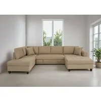 Trends by HG Wohnlandschaft Moritz U-Form, B: 324 cm, mit Bettfunktion, Bettkasten & Zierkissen