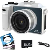 Fine Life Pro 48MP Digital Camera, 4K HD 1080P Photo Camera, Kompaktkamera (inkl. Built-in 7 Colour Filters, 18X Digital Zoom with, Two Cameras on the Front and Back, 64GB TF Card, WiFi Functionality)