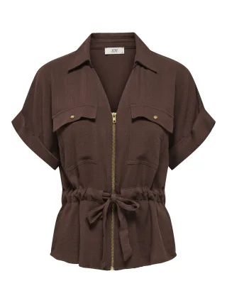 JDY - JDYMILLE S/S ZIP SHIRT WVN NOOS Chicory Coffee - Gr. - L