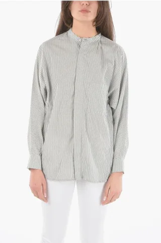 Gestreiftes Oversize-Shirt mit Brusttasche in Grau