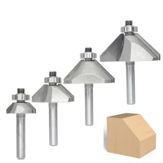 4PCS 45 Degree Chamfer Router Bit Set 1/4" Shank Carbide Tipped 1/4" 1/2" 3/4" 7/8" Bevel Length for Edge Forming Woodwo