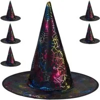 relaxdays Hexen-Kostüm Hexenhut mit Spinnweben 6er Set