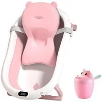 SEHAUSEU Babybadewanne Babywanne groß Badewanne faltbar mit Thermometer, Haarwaschbecher, mit verstellbarem Kissen–Matratze