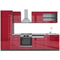 Vicco Küchenzeile R-Line, Rot Hochglanz/Anthrazit/Anthrazit, 300 cm, AP Marmor