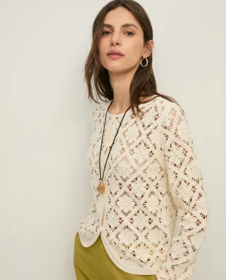 yerse - Cardigan mit feinem Lochmuster und Rundhalsausschnitt beige - Gr. - M