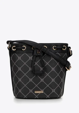 Wittchen Damen-Beuteltasche aus Öko-Leder mit Monogramm, Schwarz