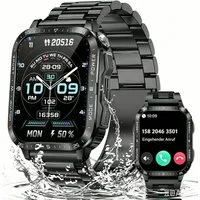 Fyrove Outdoor Herren Fitnessuhr mit Telefonfunktion Smartwatch, 1,96 Zoll Fitnessuhr, Bluetooth 5.3, LED-Taschenlampe, 3 ATM, 2 Armbänder, Sportuhr für Android iOS