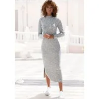 LASCANA Strickkleid mit Zopfmuster, seitlicher Schlitz, elegantes Pulloverkleid Langarm, Midikleid aus weichem Strick, figurbetont, herbstlich, casual