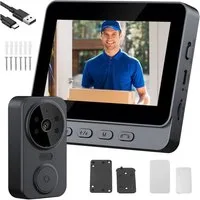 TWUFY Video-Türsprechanlage 4,3 Zoll Drahtlose Video Türklingel mit Kamera Outdoor (Außenbereich, Zwei-Wege-Gegensprechanlage, Nachtsicht, 1-tlg., Video Türklingel mit Kamera 4,3-Zoll-IPS-Bildschirm, 2,4 G Privates Protokoll für Langreichweitensignal